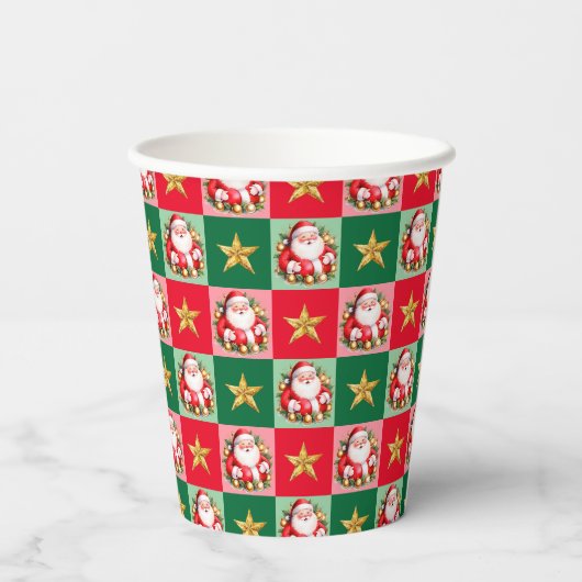 レトロサンタクロースタータンチェックプレイドクリスマス 紙コップ (裏面)