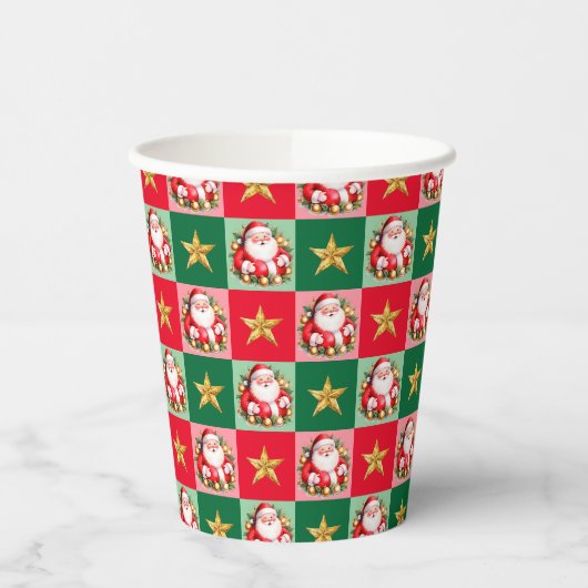 レトロサンタクロースタータンチェックプレイドクリスマス 紙コップ (左)