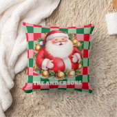 レトロサンタクロースタータンチェックプレイドメリークリスマス クッション (ブランケット)