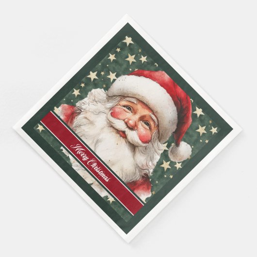 レトロサンタクロースホリデーウォーターカラーナプキンズ (コーナー)