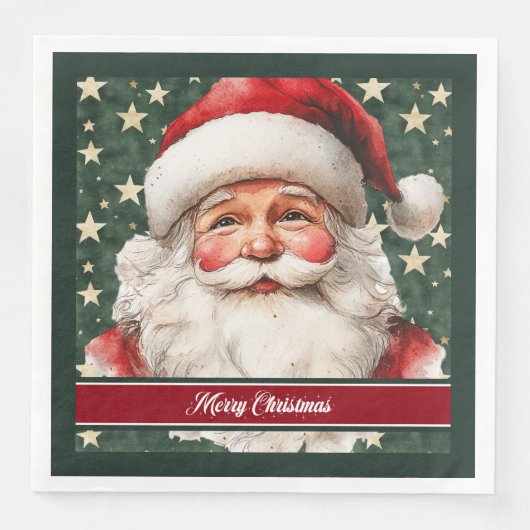 レトロサンタクロースホリデーウォーターカラーナプキンズ (正面)