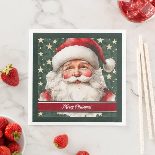 レトロサンタクロースホリデーウォーターカラーナプキンズ (インサイチュ)