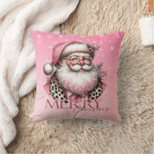 レトロサンタクロースメリークリスマスインピンク クッション (ブランケット)