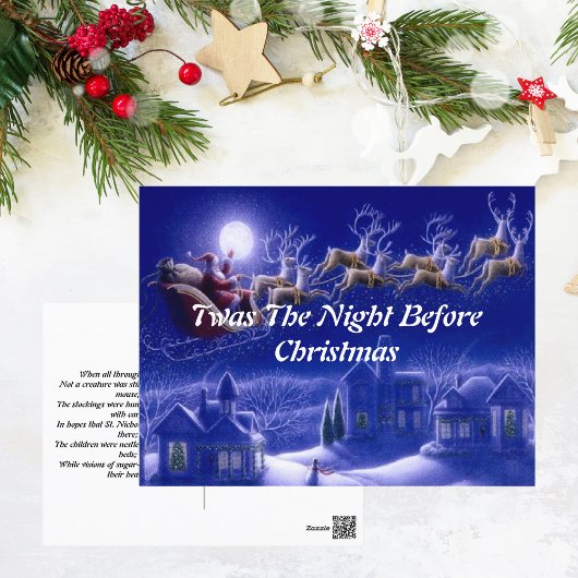 レトロサンタクロースレインダーブルームーンカード ポストカード