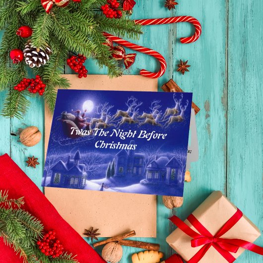 レトロサンタクロースレインダーブルームーン カード