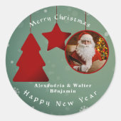 レトロサンタクロースヴィンテージクリスマスニューイヤー ラウンドシール (正面)