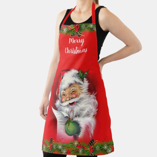 レトロサンタクロース大人または子供クリスマスレッド エプロン (インサイチュ)