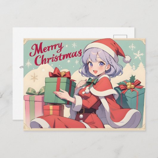 レトロサンタクロース娘ギフト与えのポストカード ポストカード (正面/裏面)
