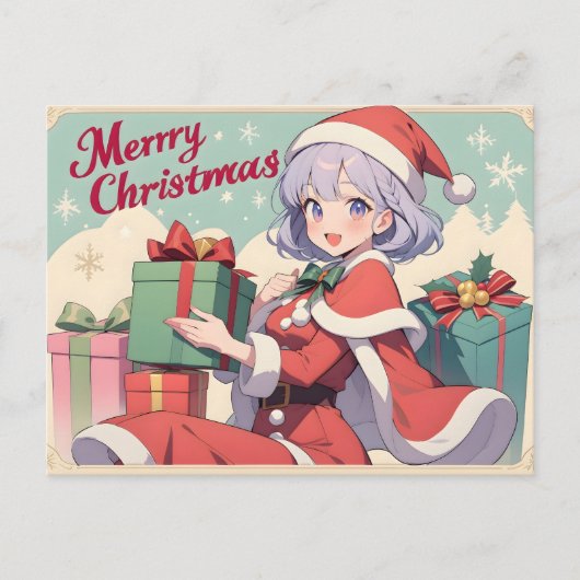 レトロサンタクロース娘ギフト与えのポストカード ポストカード (正面)