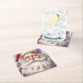 レトロサンタクロースinレッドハットクリスマス スクエアペーパーコースター (インサイチュ)