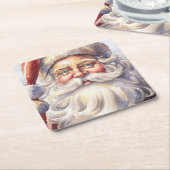 レトロサンタクロースinレッドハットクリスマス スクエアペーパーコースター (アングル)