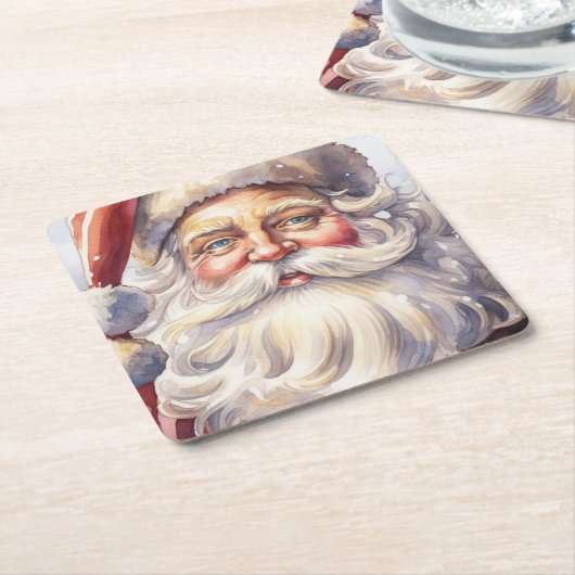 レトロサンタクロースinレッドハットクリスマス スクエアペーパーコースター (アングル)
