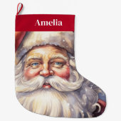 レトロサンタクロースinレッドハットクリスマス ラージクリスマスストッキング (正面)