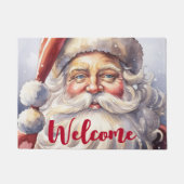 レトロサンタクロースin赤い帽子クリスマスウェルカム ドアマット (正面)