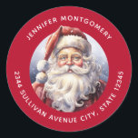 レトロサンタクロースin a Red Hat Christmas – 住所 ラウンドシール<br><div class="desc">ヴィンテージスタイルイラストレーションでステッカーをアドレス。大きな白い髭をクラシックの赤いサンタ帽に被ったサン伝統的タのポートレート。</div>