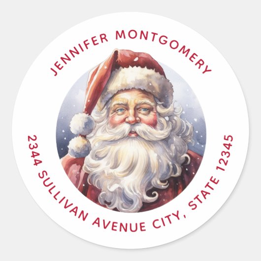 レトロサンタクロースin a Red Hat Christmas – 住所 ラウンドシール (正面)