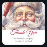 レトロサンタクロースin a Red Hat Christmas Thank You スクエアシール<br><div class="desc">パーティー感謝していは、ヴィンテージスタイルイラストレーションでシール。大きな白い髭をクラシックの赤いサンタ帽に被ったサン伝統的タのポートレート。</div>