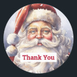 レトロサンタクロースin a Red Hat Christmas Thank You ラウンドシール<br><div class="desc">ステッカー付きありがとうヴィンテージスタイルイラストレーション。大きな白い髭をクラシックの赤いサンタ帽に被ったサン伝統的タのポートレート。</div>