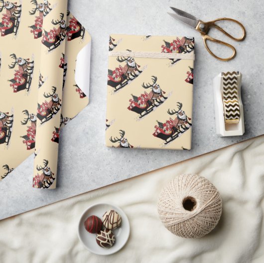 レトロサンタズスレイクリスマスラッピング紙 ラッピングペーパー (クラフト)