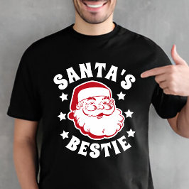 レトロサンタズベスティーモダンブラックメンズクリスマス Tシャツ
