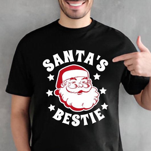 レトロサンタズベスティーモダンブラックメンズクリスマス Tシャツ