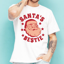 レトロサンタズベスティーモダンメンズクリスマス Tシャツ