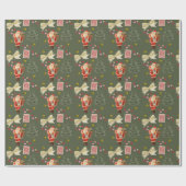 レトロサンタダークグリーンクリスマスラッピング紙 ラッピングペーパー (フラット)