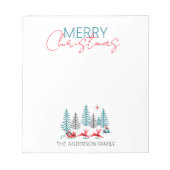 レトロサンタトナカイ冬の森のクリスマスの名前 ノートパッド (正面)