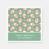 レトロサンタパーソナライズされたグリーンネームクリスマス スタンダードカクテルナプキン (正面)