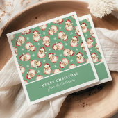 レトロサンタパーソナライズされたグリーンネームクリスマス スタンダードカクテルナプキン