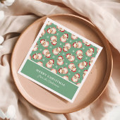 レトロサンタパーソナライズされたグリーンネームクリスマス スタンダードカクテルナプキン