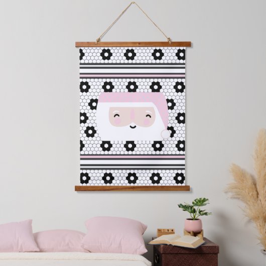 レトロサンタピンクキッズクリスマス 吊り下げ型タペストリー (寝室)