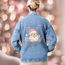 レトロサンタピンククリスマスデニ信じムジャケット デニムジャケット