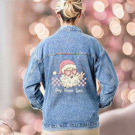 レトロサンタピンククリスマス文字デニムジャケット デニムジャケット