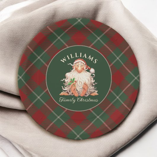 レトロサンタファミリークリスマスファミリーネーム ペーパープレート
