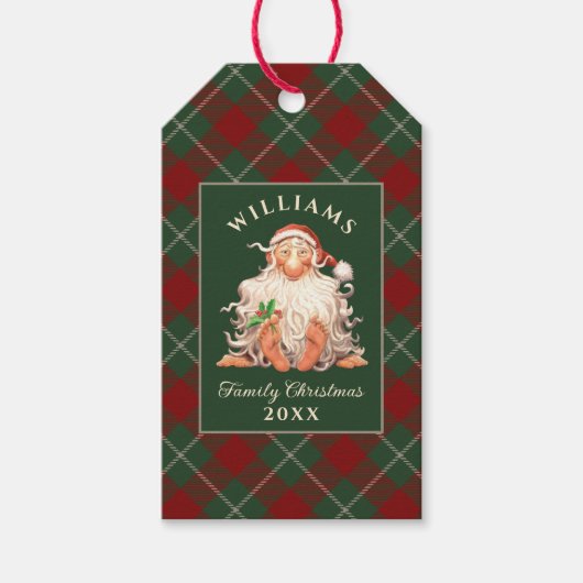 レトロサンタファミリークリスマス（名前と年） ギフトタグ (正面)