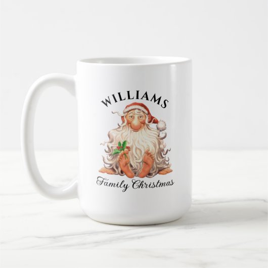レトロサンタファミリークリスマス(名前と年) コーヒーマグカップ (左)