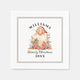 レトロサンタファミリークリスマス（名前と年） スタンダードカクテルナプキン