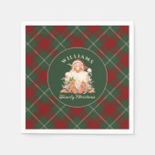 レトロサンタファミリークリスマス（名前と年） スタンダードカクテルナプキン (正面)