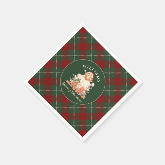 レトロサンタファミリークリスマス（名前と年） スタンダードカクテルナプキン (角)