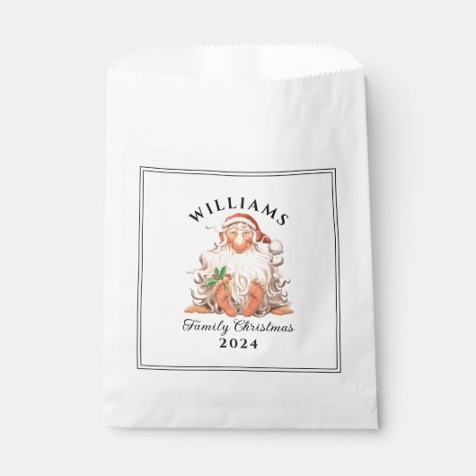 レトロサンタファミリークリスマス（名前と年） フェイバーバッグ (正面)