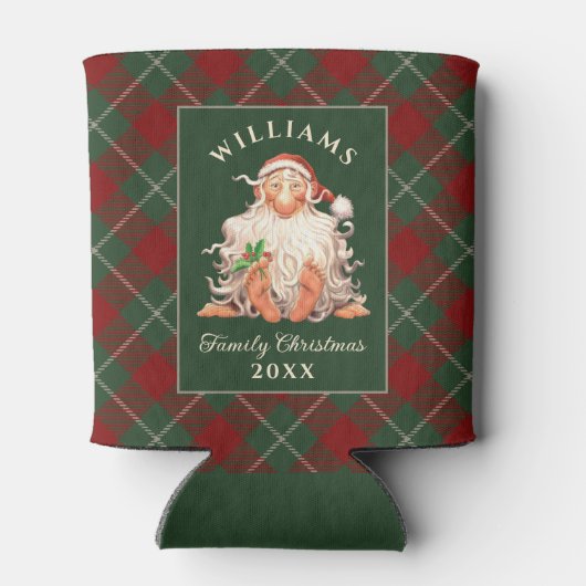 レトロサンタファミリークリスマス（名前と年） 缶クーラー (裏面)