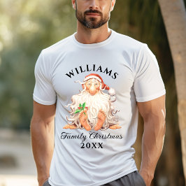 レトロサンタファミリークリスマス（名前と年） Tシャツ