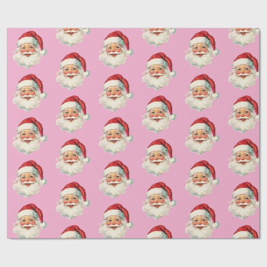 レトロサンタフェイス クリスマスピンク ラッピングペーパー (フラット)