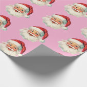 レトロサンタフェイス クリスマスピンク ラッピングペーパー (角)