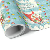レトロサンタヘリコプターホリデーライツアクアブルー ラッピングペーパー (ロールコーナー)