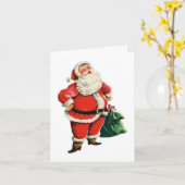 レトロサンタメリークリスマスとハッピーニューイヤー カード (黄色い花)