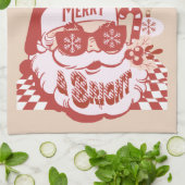 レトロサンタメリーブライトクリスマスピンクレッド キッチンタオル (折り畳み)