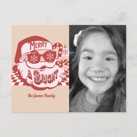レトロサンタメリーブライトGroovyクリスマスフォト ポストカード (正面)