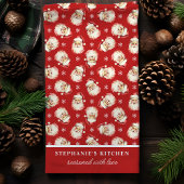 レトロサンタレッドパーソナライズされたネームクリスマス キッチンタオル